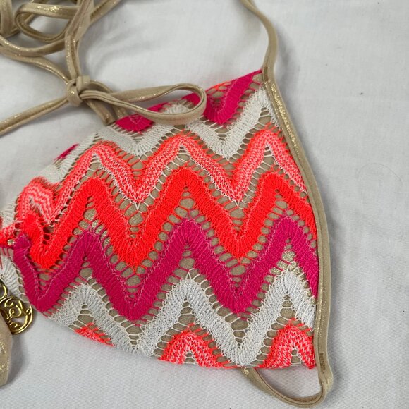 Luli Fama FLAMINGO BEACH Molded Push Up Bandeau Halter Swim Bikini Top Medium - Picture 8 of 10